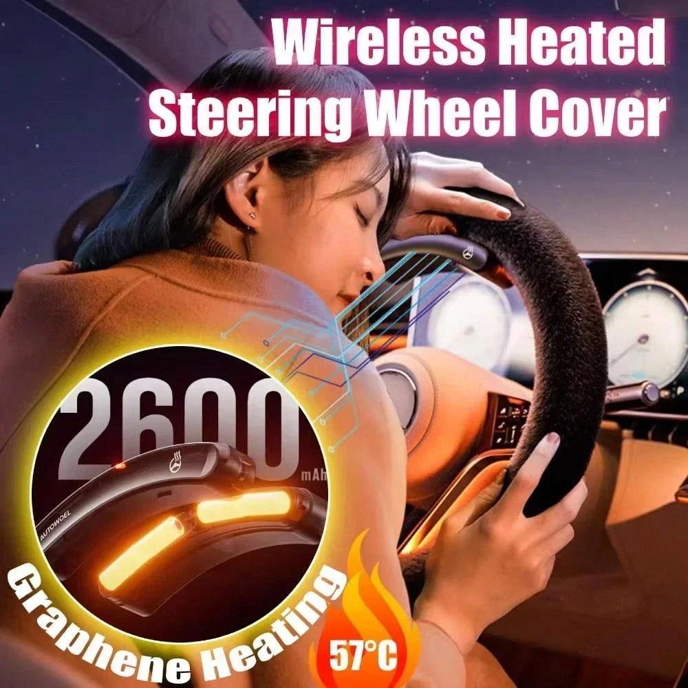 NEW Graphene Wireless Heated Steering Wheel Cover Universal Winter Leather Suede Hand Sewn Plush for Car Decoration Accessorie