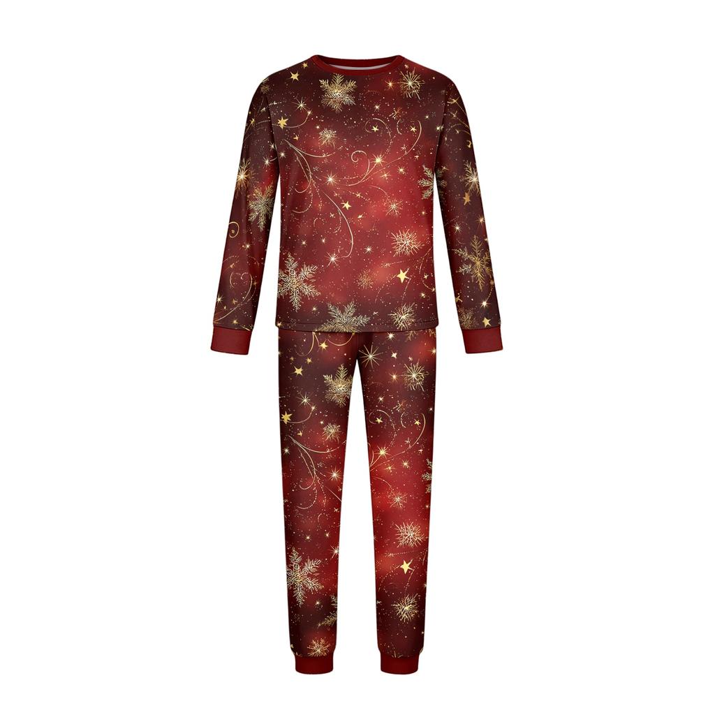 Christmas Printed Family Matching Long Sleeve Neck Loungewear Set for Parents and Kids
