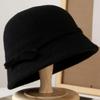 Hepburn style wool bucket hat female French retro autumn and winter temperament elegant daughter celebrity versatile bow basin