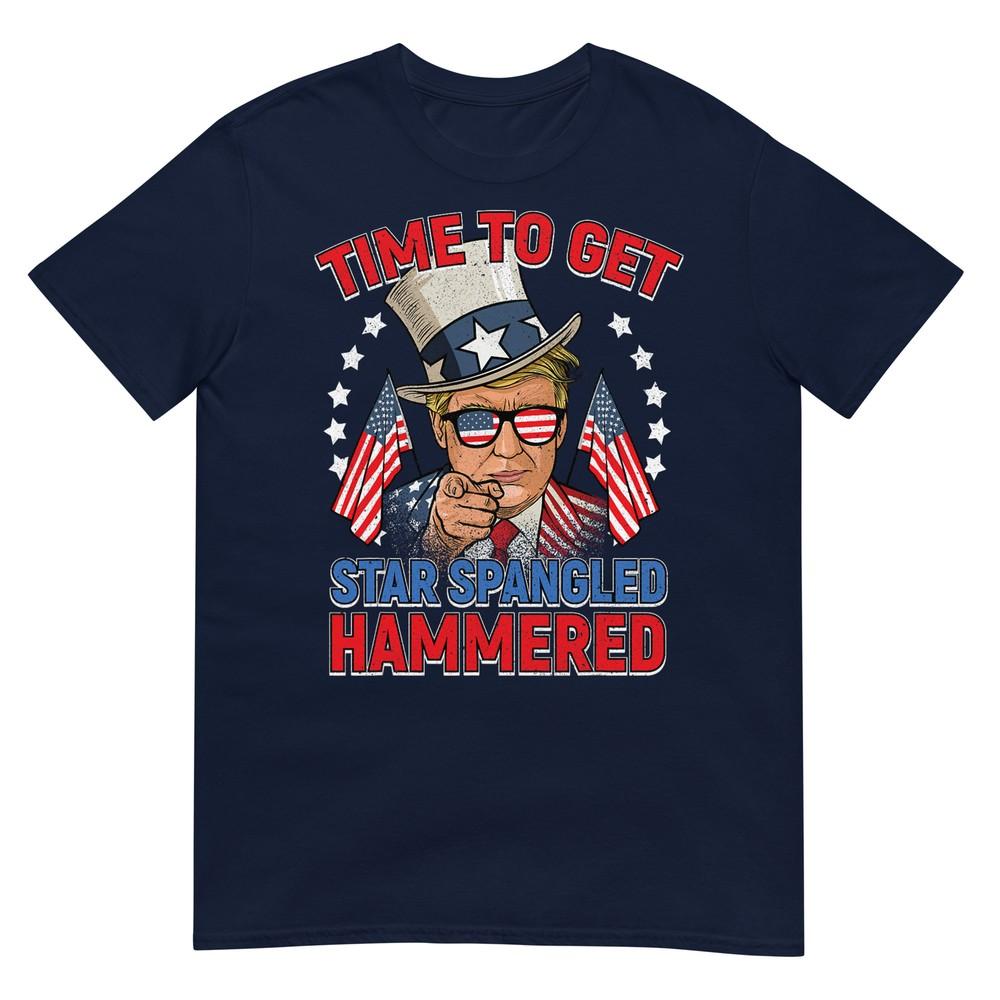 Trump 4th Of July Shirt Star Spangled Hammered Drinking Tee TShirt S