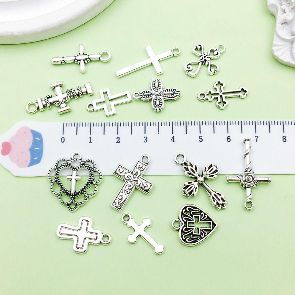 20Pcs Vintage DIY Bracelets Jewelry Making Materials Handmade Retro Cross Charms Alloy Handcrafts Cross Necklaces Earrings