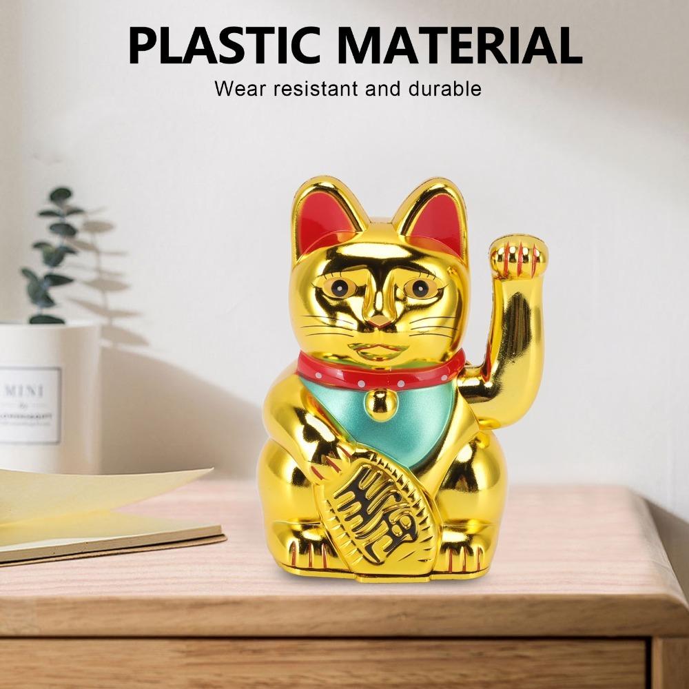 Plastic Solar Waving Fortune Cat Gold Wealth Lucky Cat Figurine Car Dashboard Cat Ornament