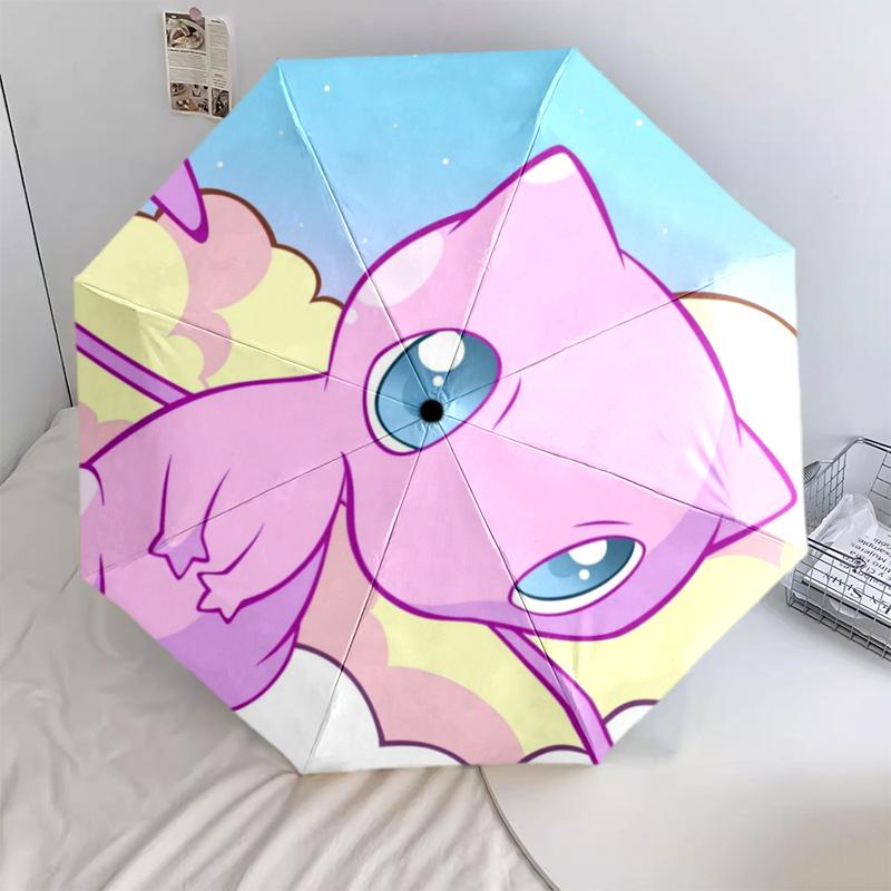 Mew Cartoon pattern, automatic folding umbrella, portable and foldable design, 8 ribs, a Christmas or birthday gift.