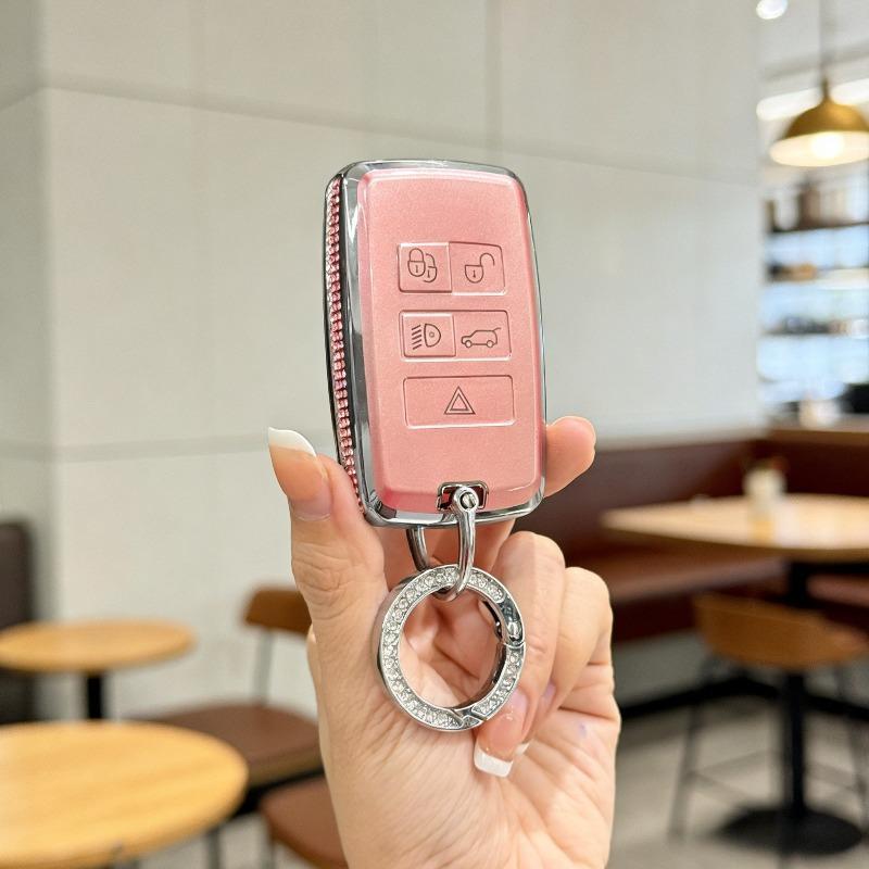 [ Side Diamonds ] 4 Buttons TPU Car Key Case Cover Shell Fob for Jaguar XE XF F-PACE & Land Rover Range Rover Evoque Discovery S