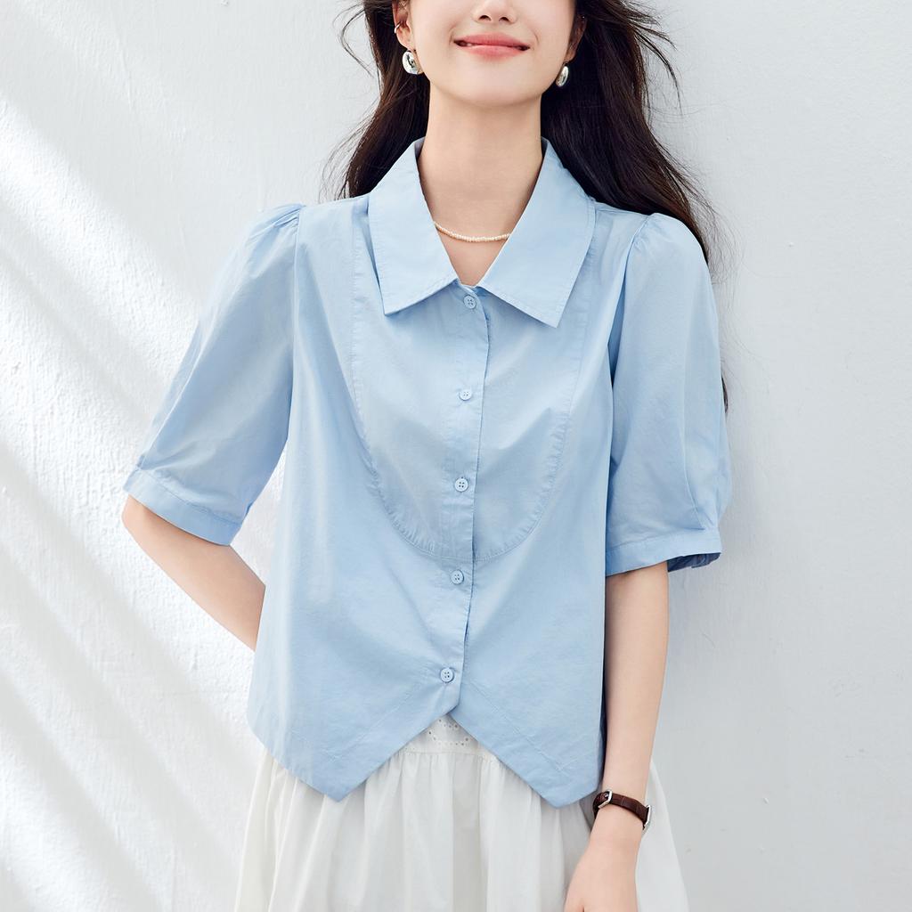 Lapel Top for Women Short-sleeved Summer Updated Design Niche Top Short Small Top