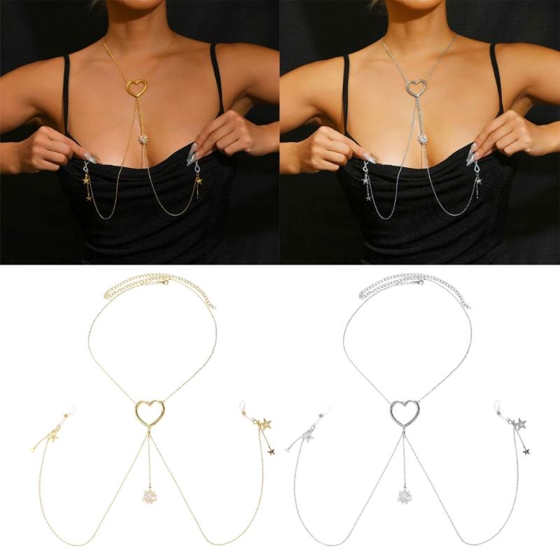 Elegant Alloy Body Chain Necklace Not Piercing Body Accessories Chest Chain Suitable for Beach Vacations and Nightclubs