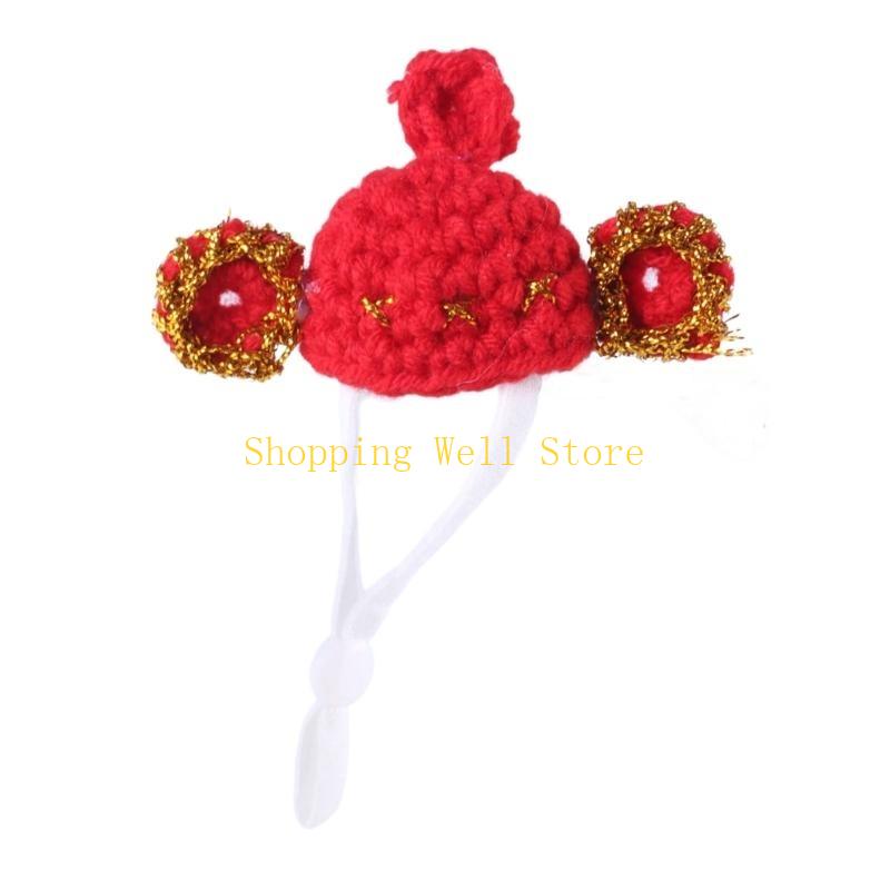 KX4B Small Pet Knitted Hat for Halloween Hamster Hat Pet Birthday Party Props Hat for Bird Pet Adjustable Strap Costume Hat