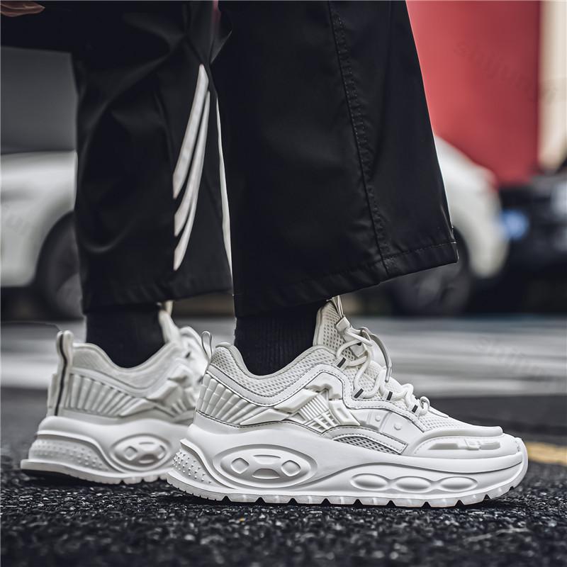 Fashion 2025 Men's Casual Fashionable Breathable Mesh Thick Soled Running Shoes Low Cut Lace Up Sports Height Increasing Chunky Sneakers