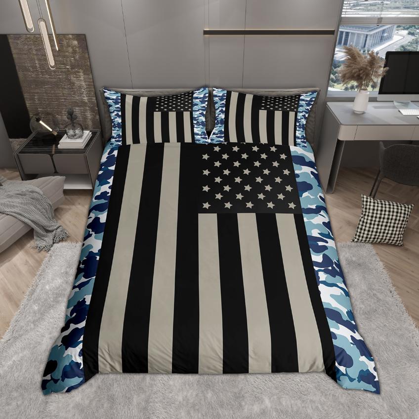 Homewish American Flag Print Duvet Cover Set For Boys Men 2Pcs/3Pcs Geometry Camouflage Bedding Set Reversibal Bed Cover Set