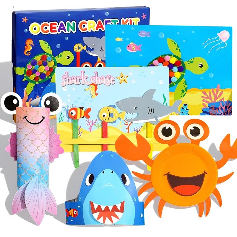 Children's Handmade Craft Ocean-themed Cartoon Origami 6 Themes DIY Puppets Wool Ball Collage DIY Assembly Toys