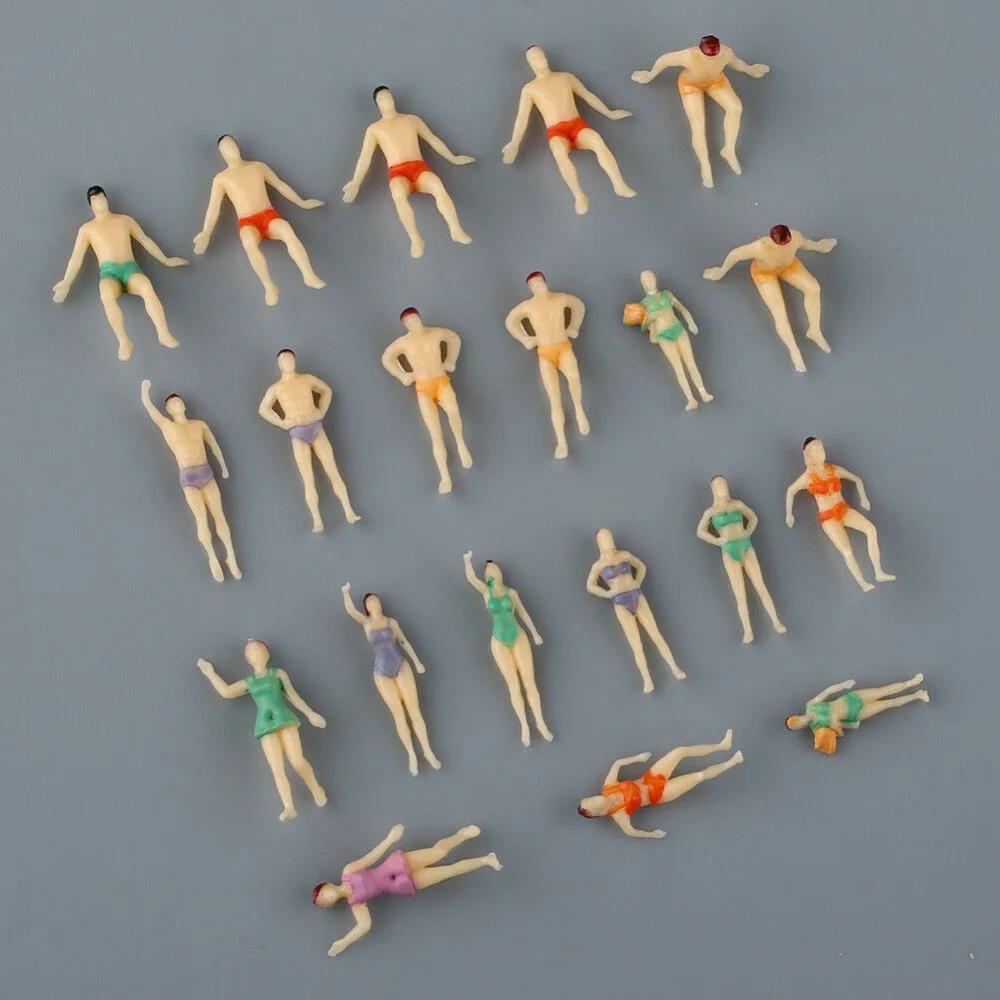 20Pcs Plastic Assorted 1:75 Painted Model Beach People Sea Swimmer Swimming Figures Different Poses Train Layout Landscape Model