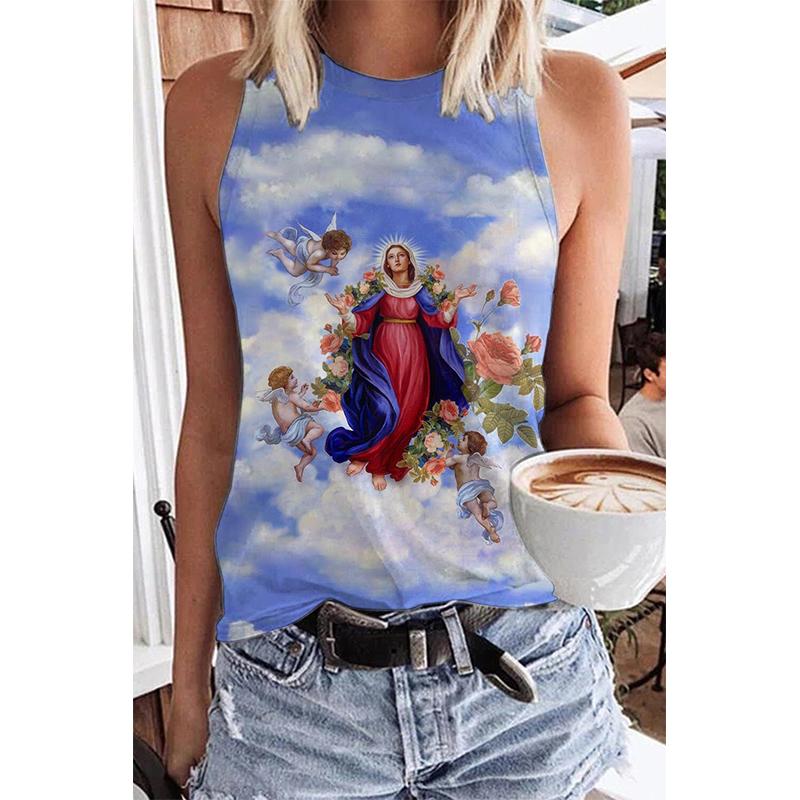 Soccer Mom Tie Dye Floral 3D Print Tank Top New Women Streetwear Y2k Tops Oversized Vest Off Shoulder Female Sleeveless Camisole