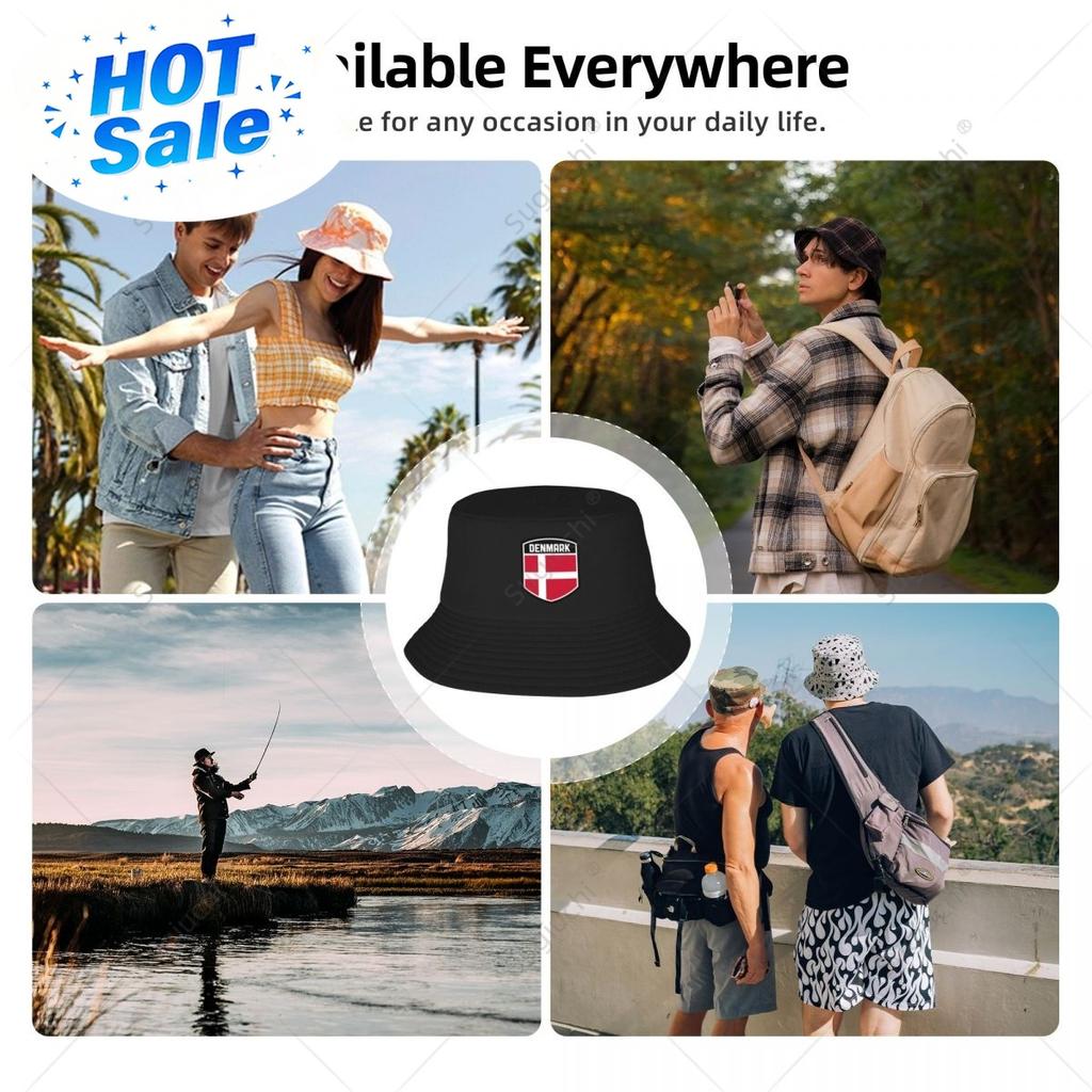 Denmark Flag Shield Bucket Hats Print Cool Fans Sun Shade Simple Classic Outdoor Summer Fisherman Caps Fishing Cap