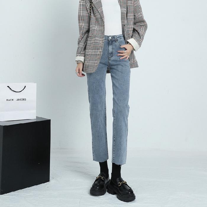 2025 Winter High-Waisted Black Frayed Straight Jeans: Velvet Lined, Loose Stretch Fit for Women