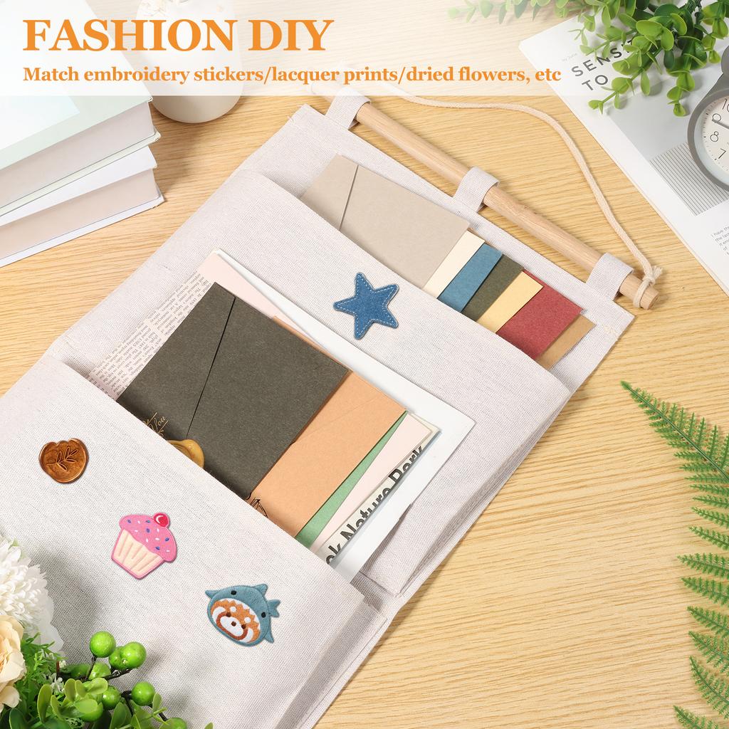 2Pcs Over the Door Storage Bag Cotton Linen Wall Hanging Storage Bag with 3 Pockets Multifunction Wardrobe Hanging Organizer