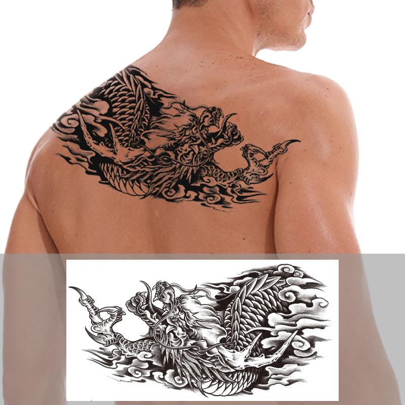 Über die Schulter Drache dreiseitiger Buddha Blume Brust Tattoo Aufkleber, neuer Halbarm-Buchstaben Anti-Schweiß Tattoo Aufkleber