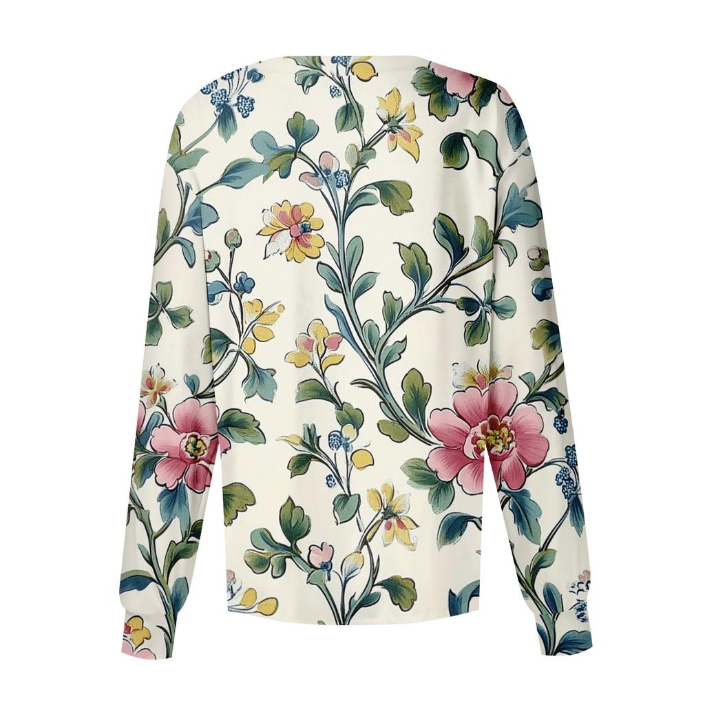 Women Casual Long Sleeve Single Breasted Floral Print Cardigan Button Down Top for Work or Everyday Wear Lightweight Layering Shirt