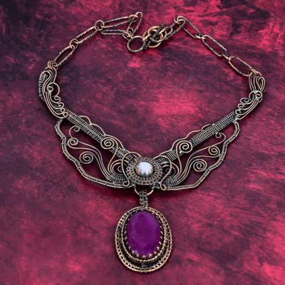 Facettierte Kaschmir-Rubin-Halskette Kupferdraht-umwickelt Verstellbare Halskette Edelstein Handgefertigter Schmuck