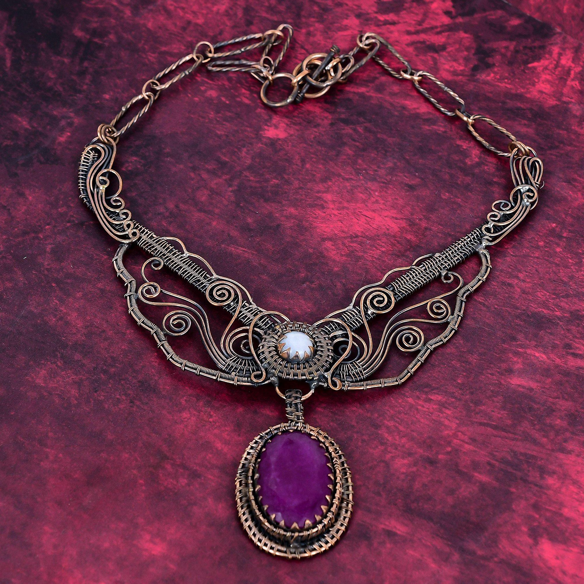 Faceted Kashmir Ruby Necklace Copper Wire Wrapped Adjustable Necklace Gemstone Handmade Jewelry Adjustable