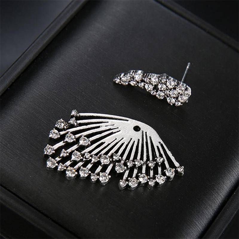 

One Side Antique Copper Color Crystal Women Stud Earrings Hollow Wings Hiphop Ear Accessories Boho Asymmetrical Female Earring