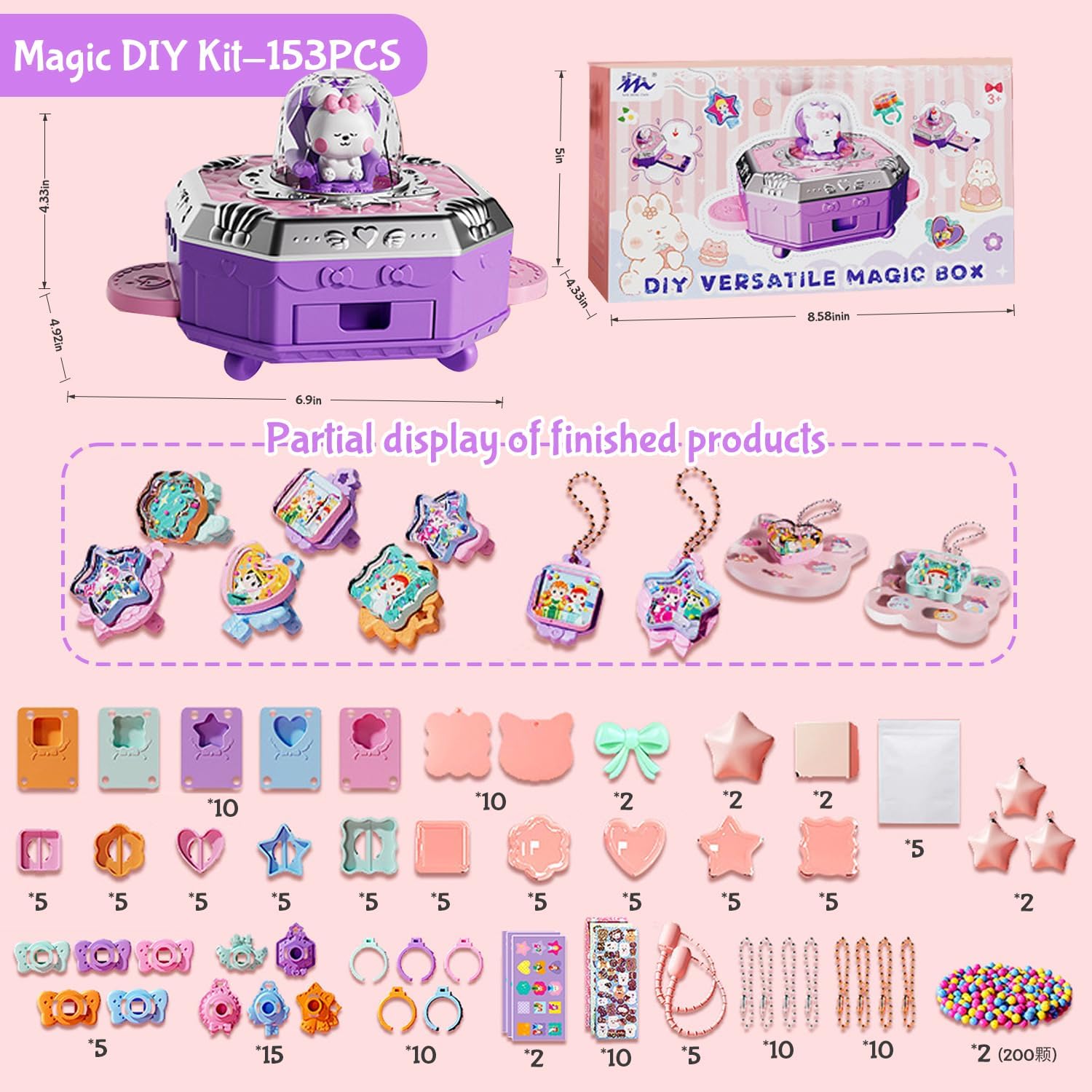 

153Pcs Girls DIY Crafts Toy:Handmade Jewelry Magic Box for Girls Age 3+,Girls Ideal Brithday Gifts Chrismas Stuffer Stock
