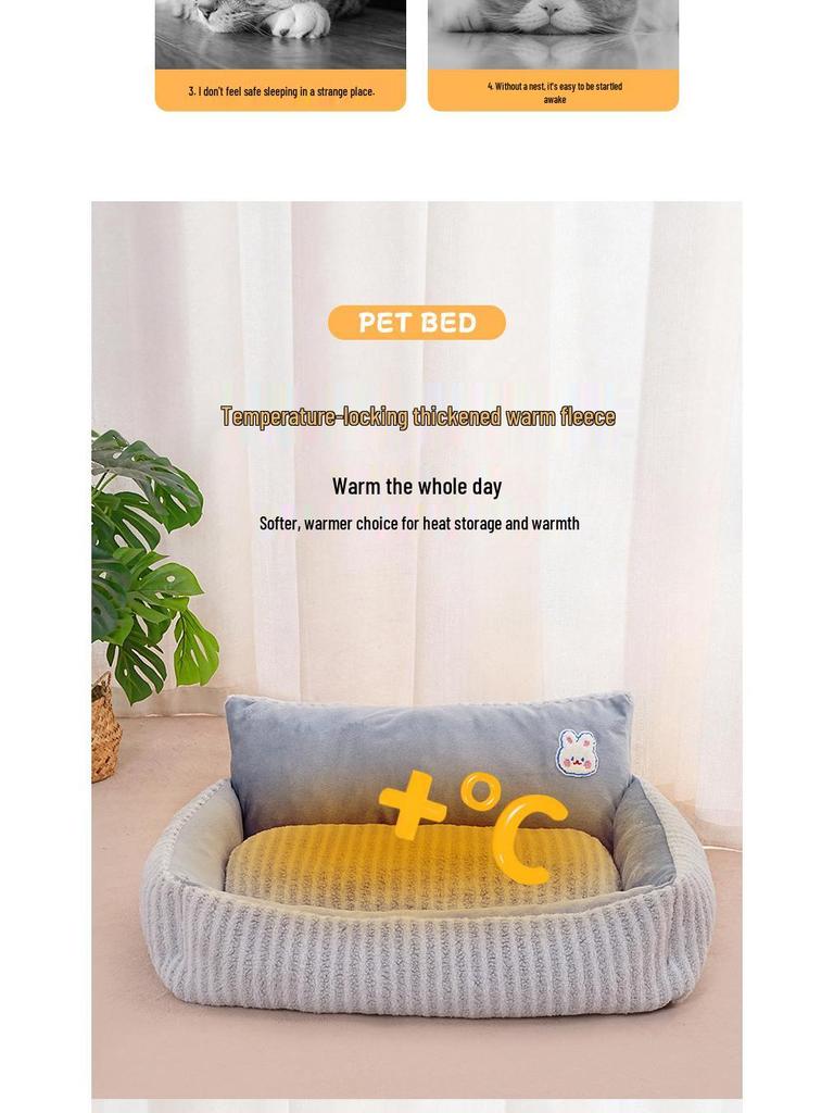 Winter Warm Pet Sofa Bed - Thickened All-Season Nest for Cats & Dogs