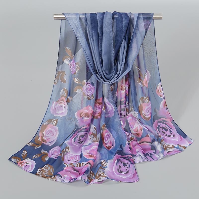 150*50Cm Spring Floral Printed Scarf Women Long Shawl Thin Georgette Hijab Beautiful Rose Flower Pareos Beach Sunscreen Shawl
