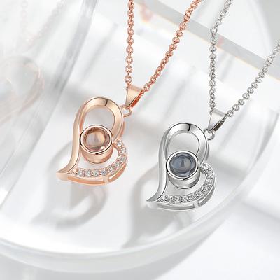 Memories Of Love In One Hundred Languages Collarbone Chain, One Hundred Sentences I Love You Love Projection Stone Love Necklace