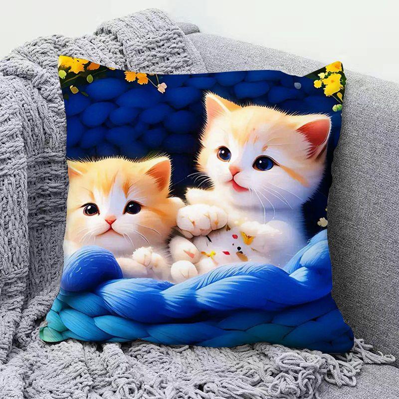 High-Appeal Cute Cat Pillow, Stain-Resistant & Machine Washable, Bedroom Cushion Cover
