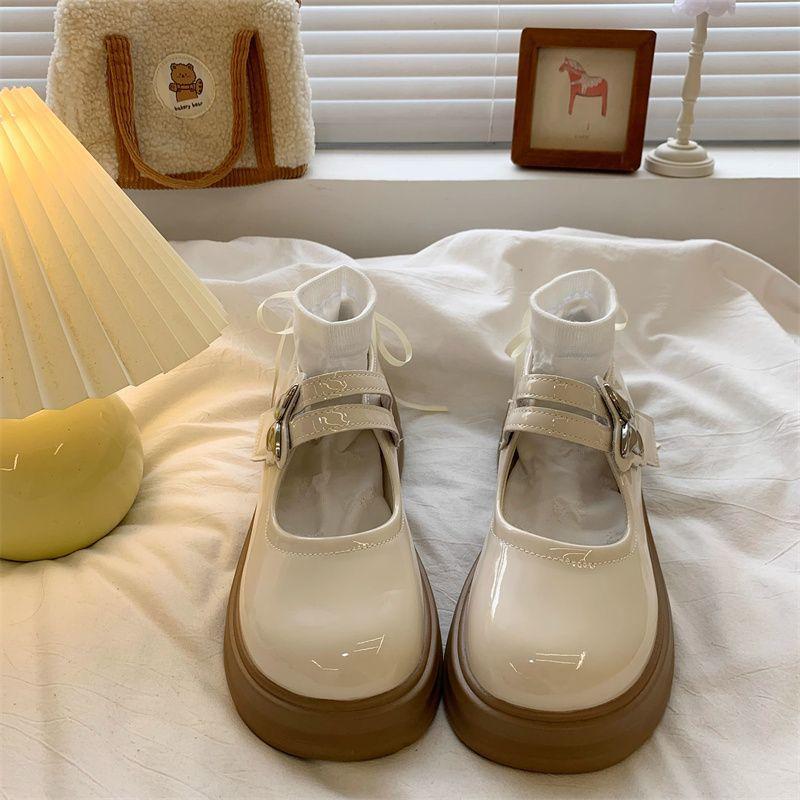 Platform Mary Jane women's shoes 2025 new versatile bow thick heel British style heightening single shoes high heel small leather shoes