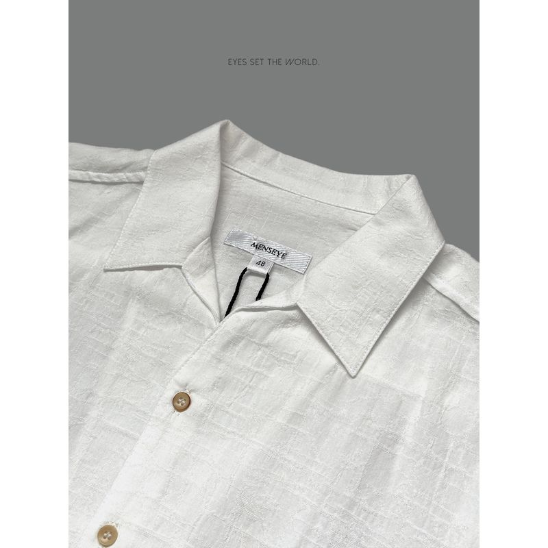 Menseye Men's Long-Sleeved Shirt, White Suit Collar, Light Business Style, Original Versatile Texture, Casual