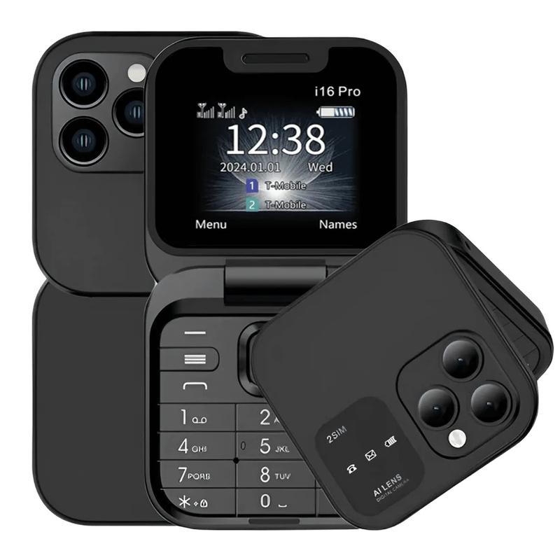 I16 Pro Dual SIM Non-smartphone Foldable Flip Pushbutton Phone MP3 Magic Voice Flashlight Speed Dial Senior Clamshell CellPhone