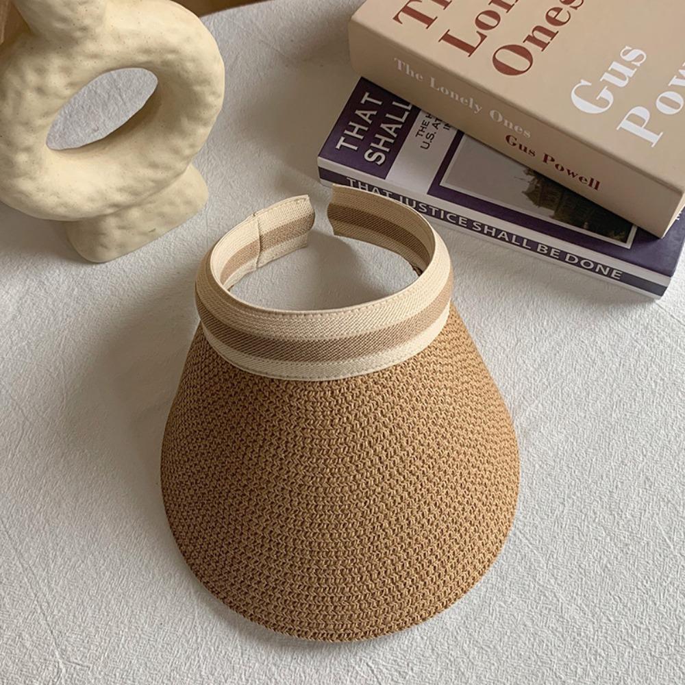 Large Brim Seaside Hollow Hat Adjustable Summer Sun Cap Fashion Lafite Straw Visor Cap Street