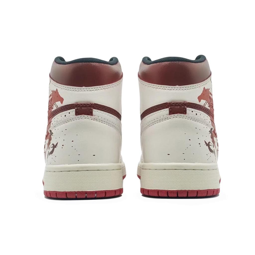 Jordan Air Jordan 1 Fiery Lucky Horse Abrasion Resistant Mid top Vintage Basketball Shoes Unisex Beige Red DQ8426-105(Team1321-SBOX)
