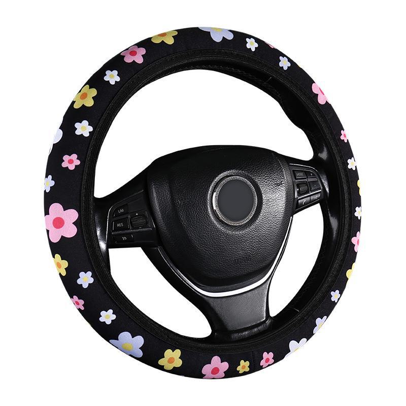 2023 New Style Breathable Fabric Steering Wheel Cover with Flower Pattern and Elastic Band Shoulder Cover