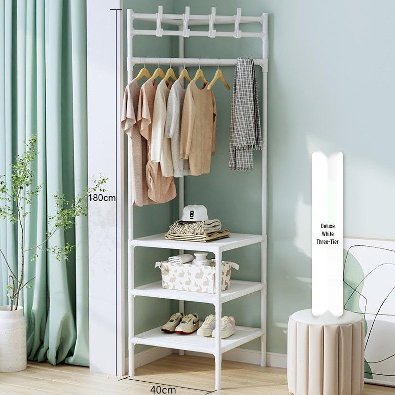 Modern Minimalist Metal Floor Coat Rack: Multifunctional Bedroom Clothes Hanger & Storage Solution.