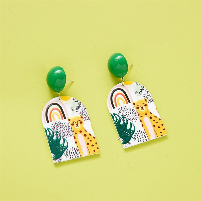 2021 New Acrylic Colorful Geometric Irregular Graffiti Plant Drop Earrings for Women Sweet Candy Color Resin Jewelry Cute Girl