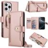 Flip Wallet Case for iPhone 16e/16/15 Pro Max/16 15 Plus, Zipper Pocket Cover with Card Holder Slots, Magnetic Closure, Lanyard