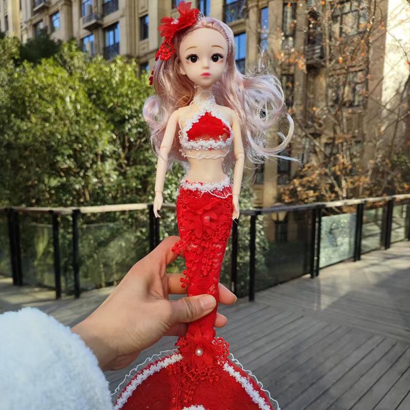 

45cm Colourful Hair White Skin Mermaid Princess Doll Joints Movable Girl Play House Toys 1/4 BJD Dolls Exquisite Sequin Fishtail
