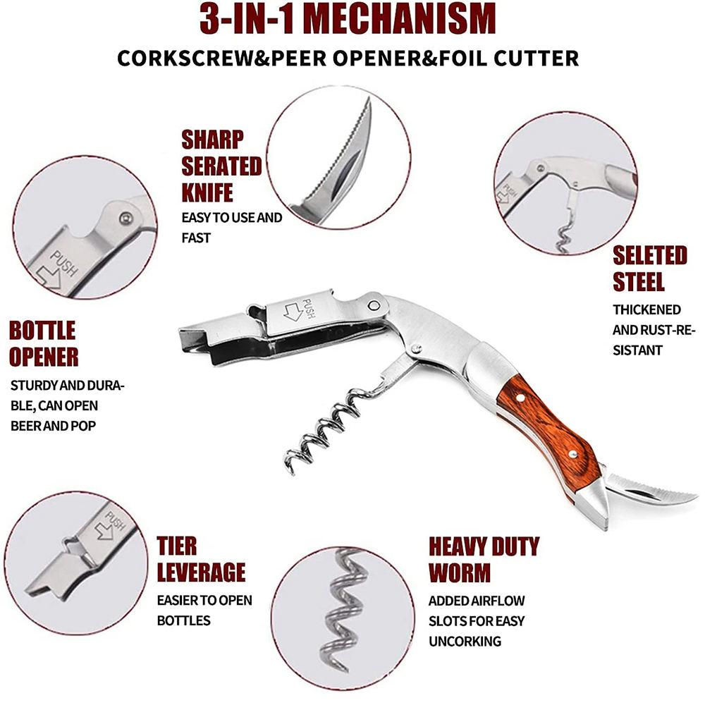 1pc Stainless Steel Wood Handle Wine Corkscrew Professional Wine Opener Portable Screw Corkscrew Multifunction Beer Cap Bottle1