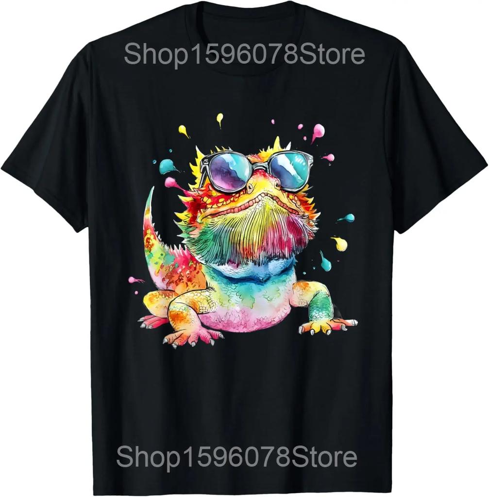 Three Bearded Dragons Howl At Moon T Shirts Men Women Cotton Humor Streetwear Tee Shirt Short Sleeve Unisex Loose Clothing