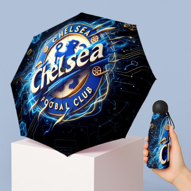 Chelsea FC Pattern Printed Mini 5 Folds 8 Ribs Compact Umbrella Windproof Waterproof Lightweight Portable Folding