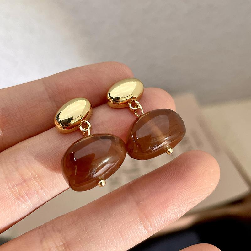 Fashion C-Shaped Amber Color Resin Hoop Earrings For Women Girls Charm Trend Earring Boucle Oreille Exquisite Jewelry