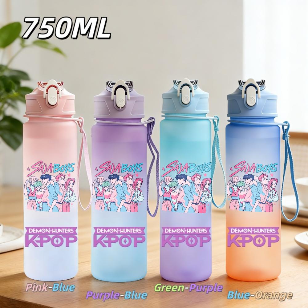 750ML Anime KPop Demon Hunters Sports Water Bottle Leak Proof Colorful Straw Cup Portable Water Bottle designed for Outdoor Sport Fitness