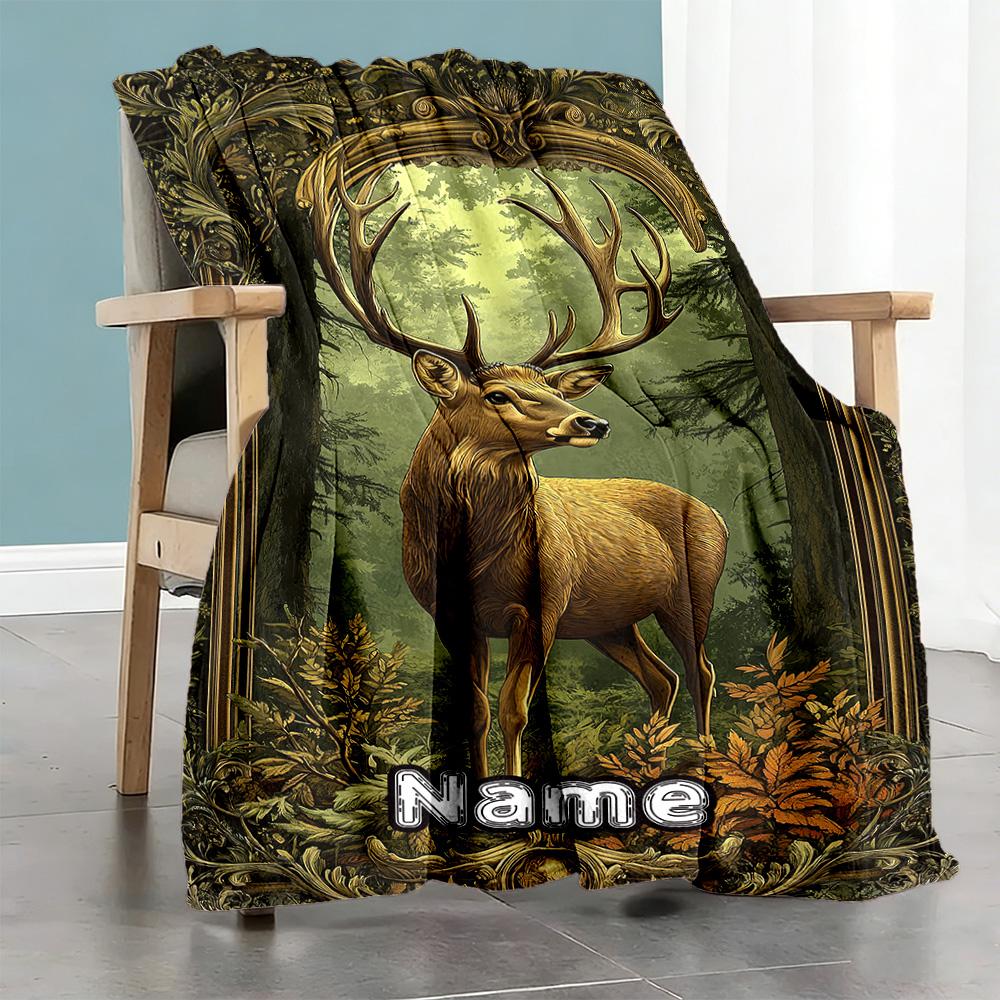Deer2 Personalized Name Blanket Cozy Personalized Blanket Comfortable Versatile for Livingroom Bedding Home Decor Couch Four Seasons Multipurpose