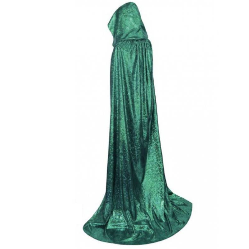 

Hooded Sequined Long Cape Cosplay Costume Outwear Cloak Halloween Fashion Party Length 110cm зелений