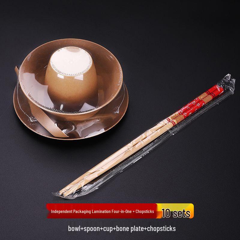 Eco-Friendly Rice Husk Tableware Set: Includes Thickened Bowl, Plate, Chopsticks, Spoon, and Cup for Banquet, Home, or Outdoor Use.