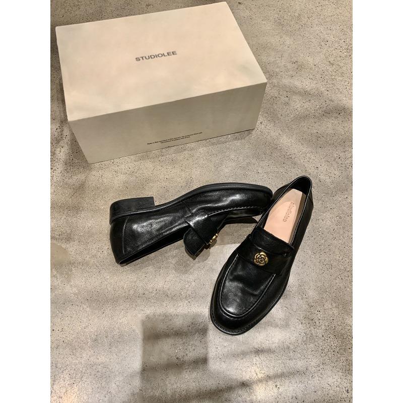 Cowhide~ Camellia platform women's genuine leather retro gold buckle versatile thick heel small leather shoes