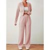 Women's Loose Rib Knit Two Piece Tracksuit Long Sleeve Zip Hoodie Elastic Waist Wide Leg Pants Matching Outfit
