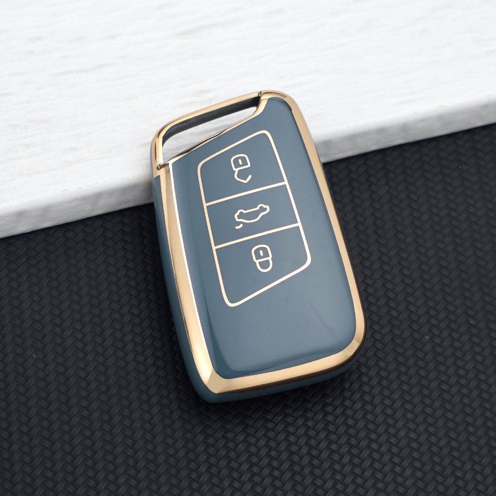 Car Key Case Shell for VW Volkswagen Passat B8 Magotan Skoda Superb A7 Kodiaq Seat Models Golden Line 3 Buttons Protective Case